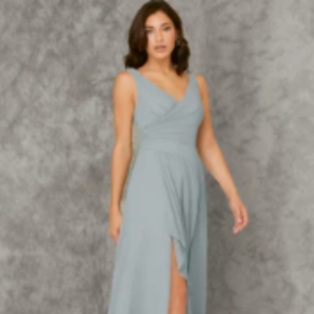 AZAZIE KORI A-Line Pleated Chiffon Floor-Length Dress Dolphin Grey - Size 4A